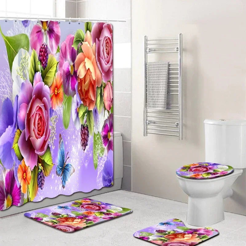 Bathroom Set, Mats, Shower Curtain, Toilet Covers