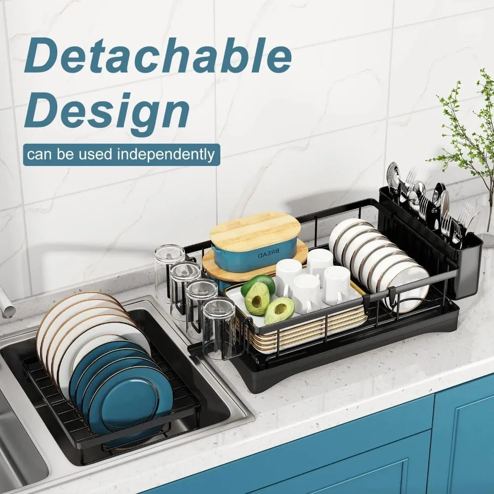 Dish Drying Rack w/ Drainboard, Detachable Dish Drainers