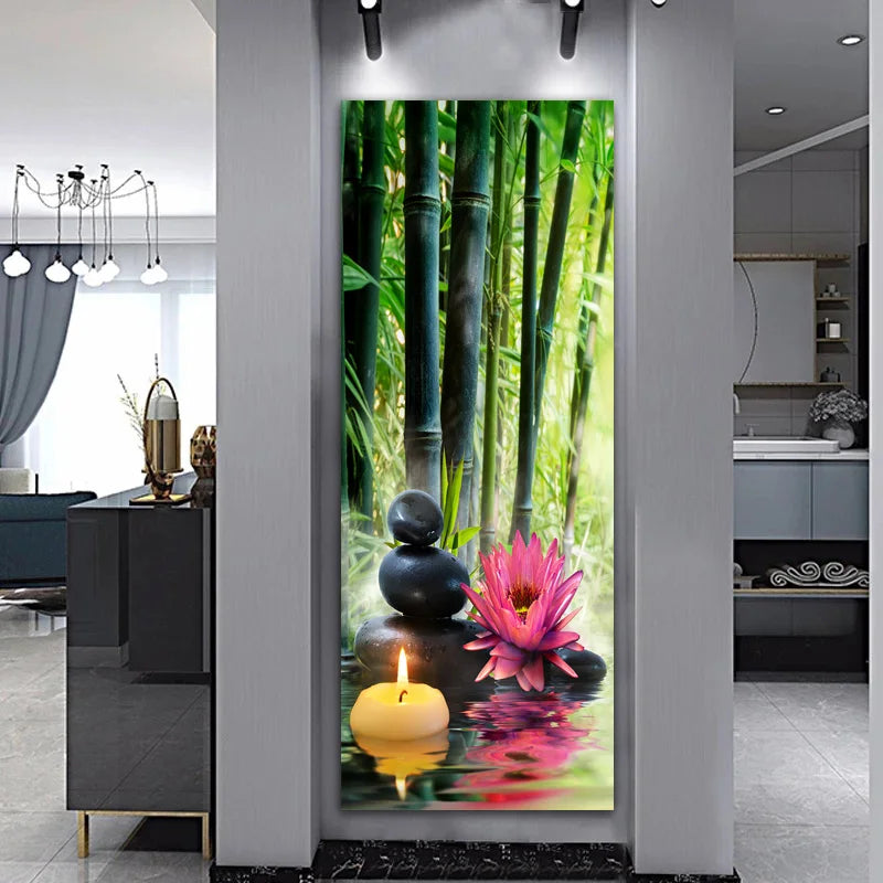 Landscape Zen Bamboo Black Stone Water Spa Canvas