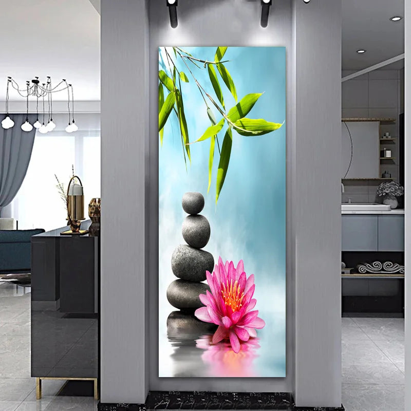 Landscape Zen Bamboo Black Stone Water Spa Canvas