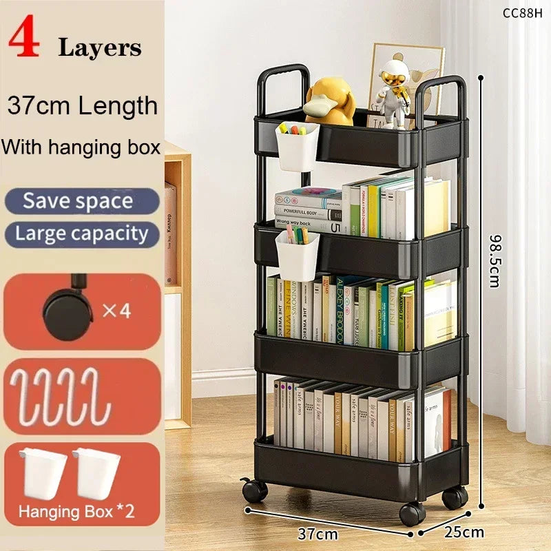 Bookshelf Storage Trolley Mobile