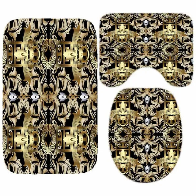 3D Luxury Black Gold Greek Shower Curtain, Rug Decor