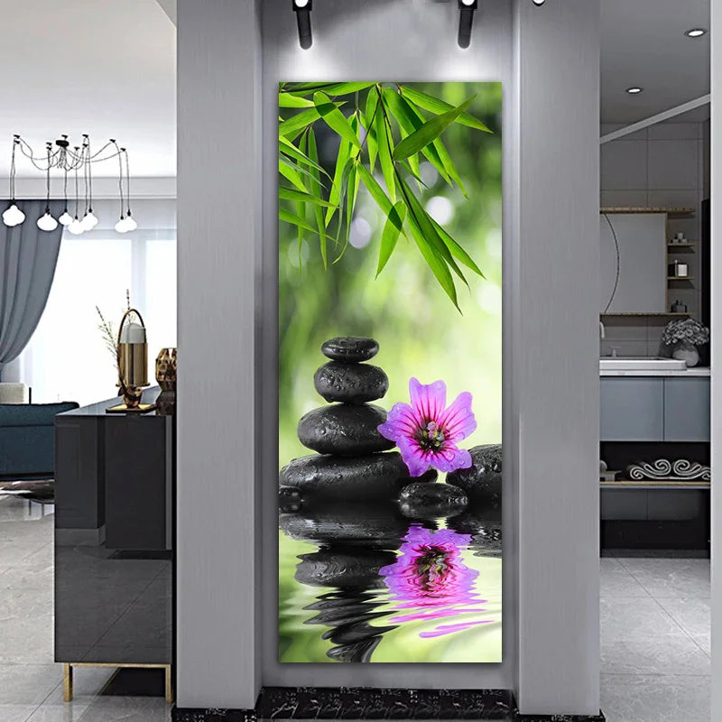 Landscape Zen Bamboo Black Stone Water Spa Canvas