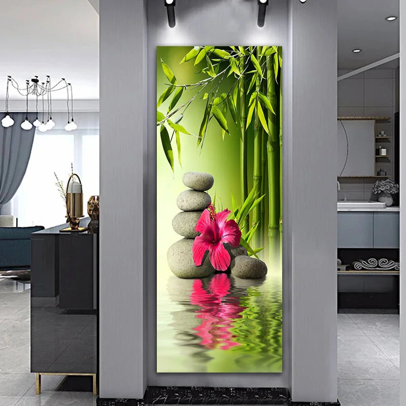 Landscape Zen Bamboo Black Stone Water Spa Canvas