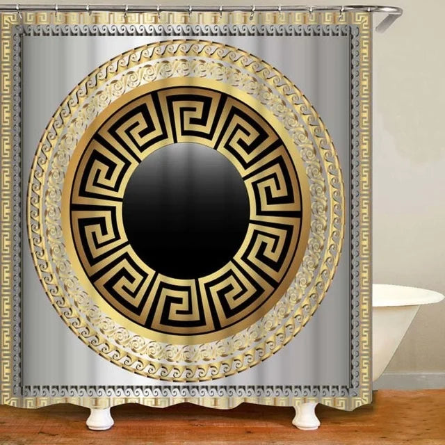 3D Luxury Black Gold Greek Shower Curtain, Rug Decor