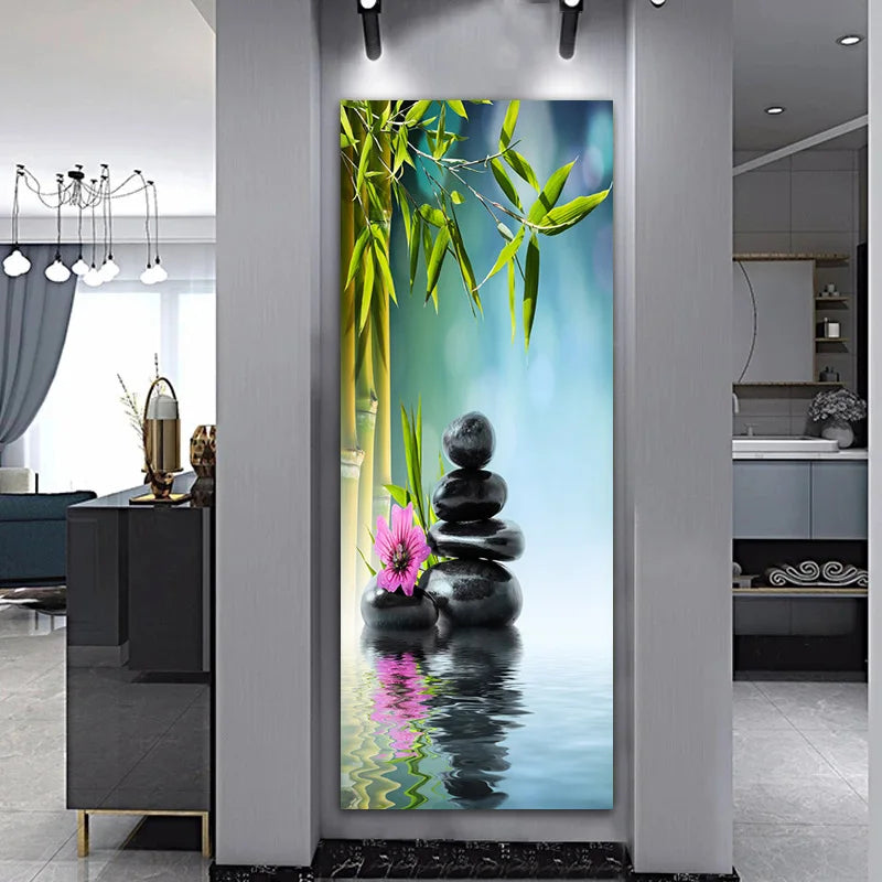 Landscape Zen Bamboo Black Stone Water Spa Canvas