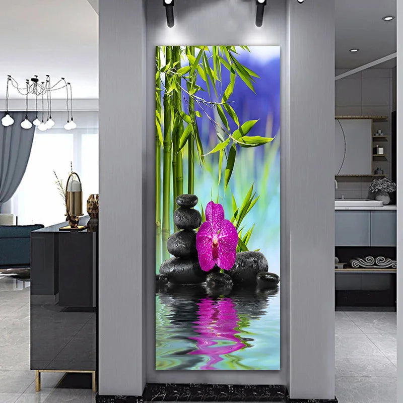 Landscape Zen Bamboo Black Stone Water Spa Canvas