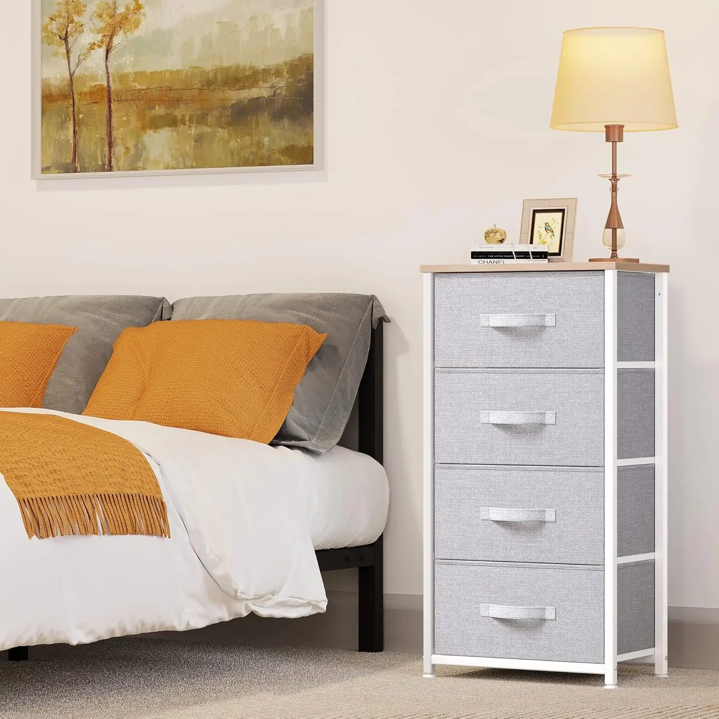 Dresser with 4 Drawers - Fabric Storage Tower