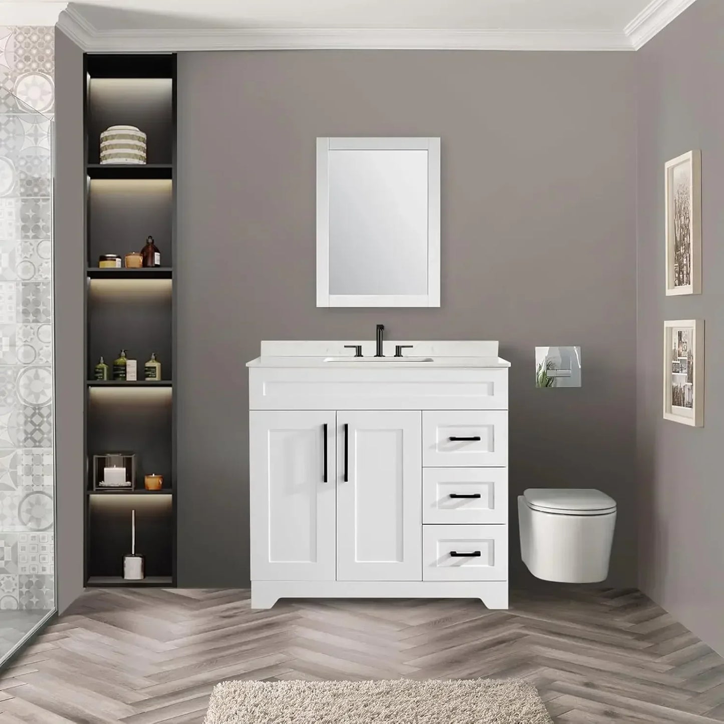 Bathroom Vanity w/ Stone Countertop, Sink & Back Splash,
