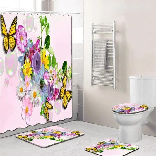 Bathroom Set, Mats, Shower Curtain, Toilet Covers