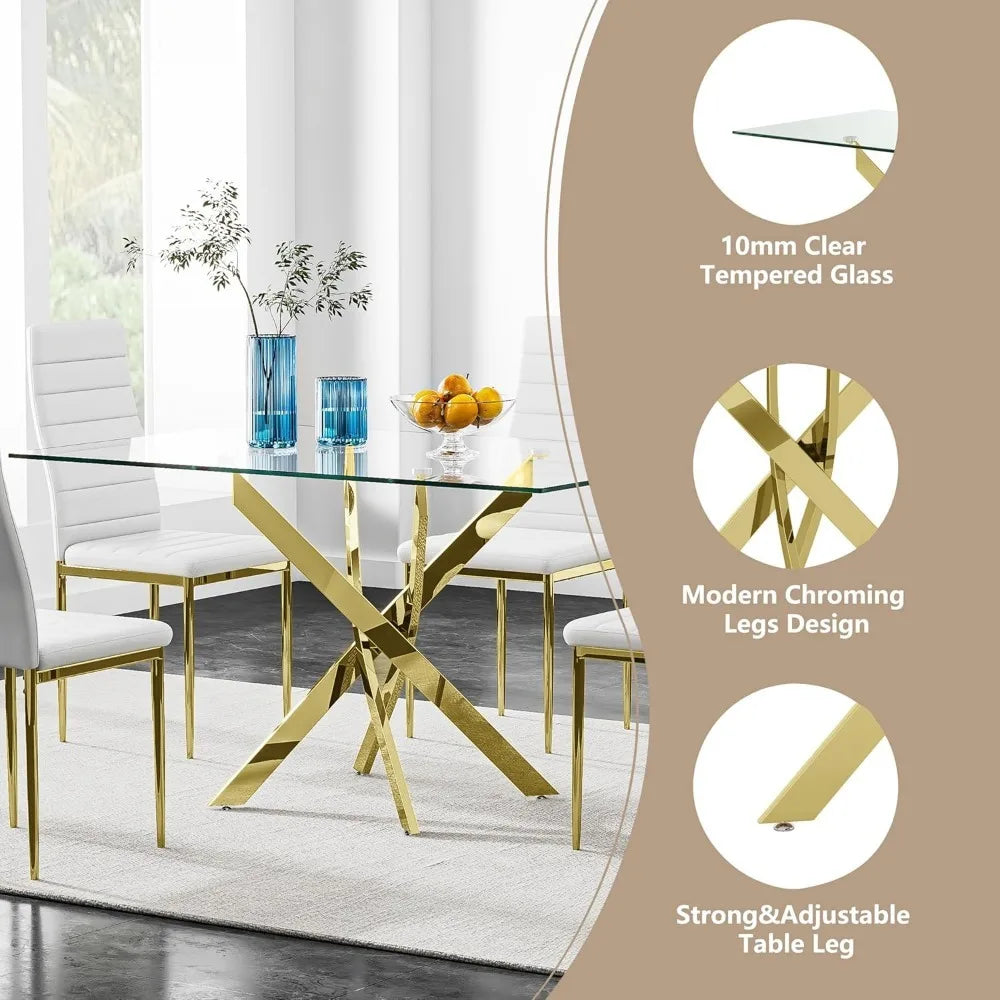 5 Piece Dining Table Set, Tempered Glass Set