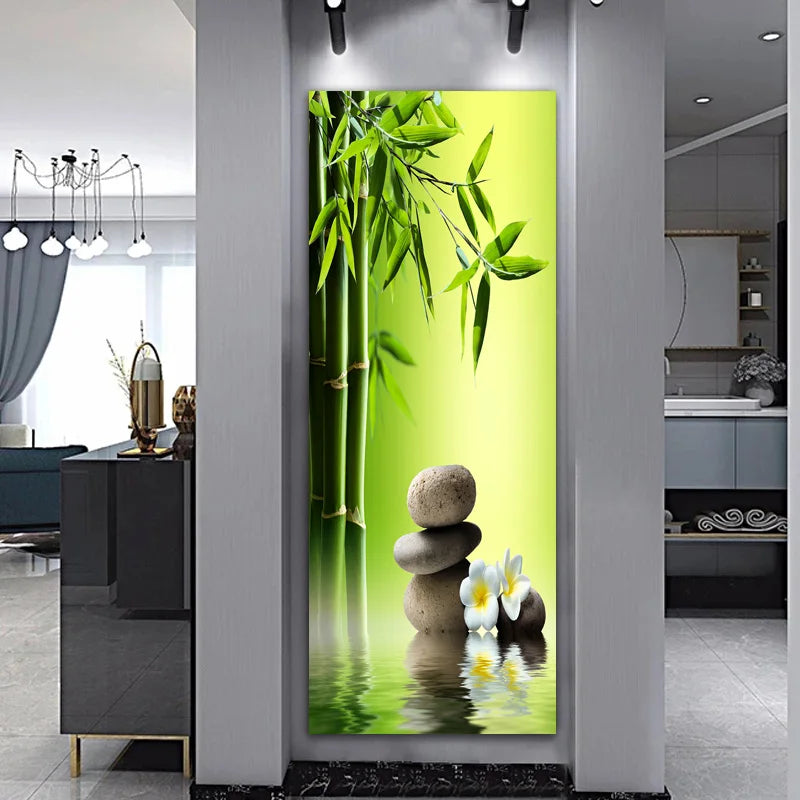 Landscape Zen Bamboo Black Stone Water Spa Canvas