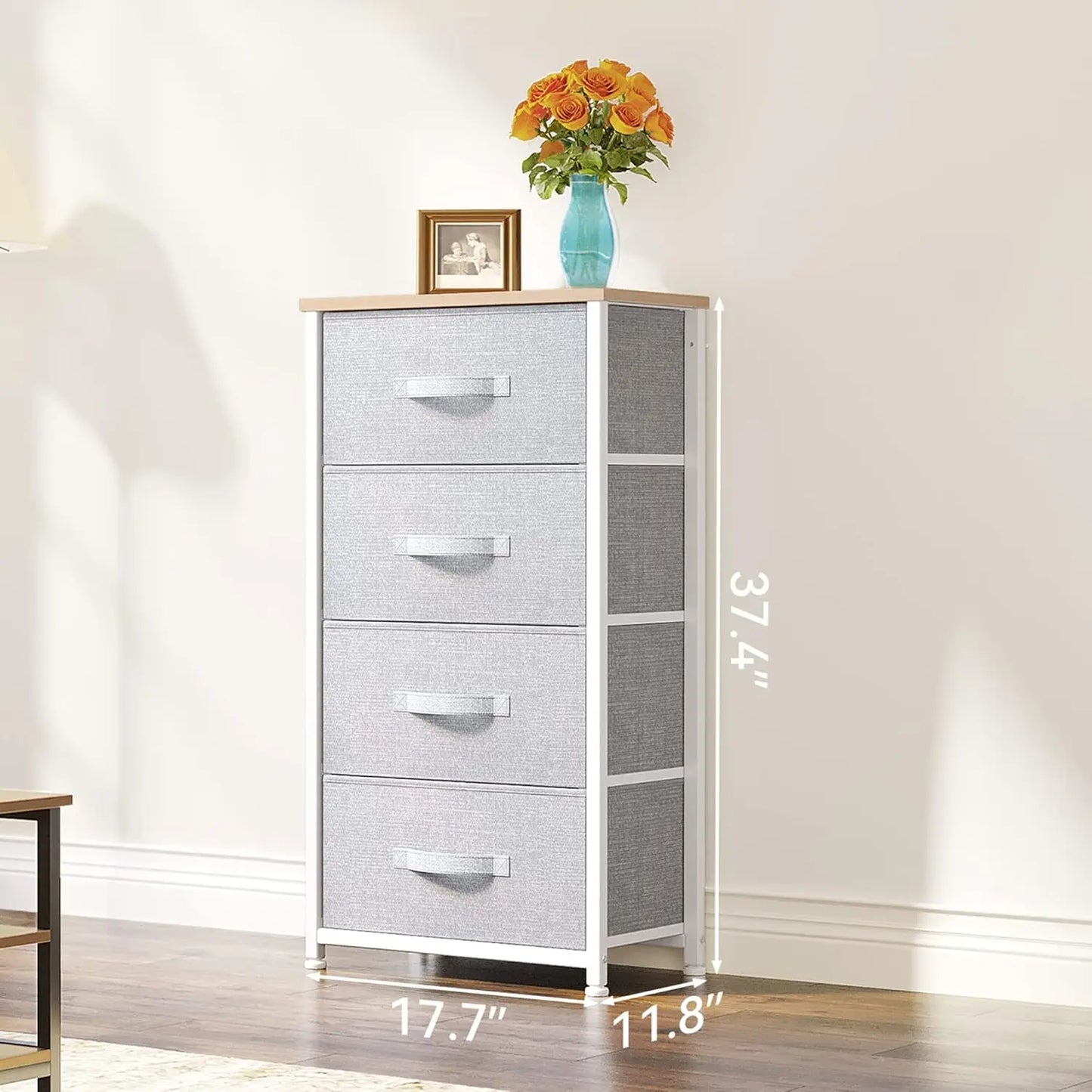 Dresser with 4 Drawers - Fabric Storage Tower