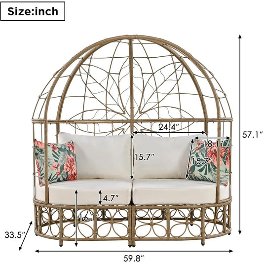 Wicker Patio Daybed w/ Curtain