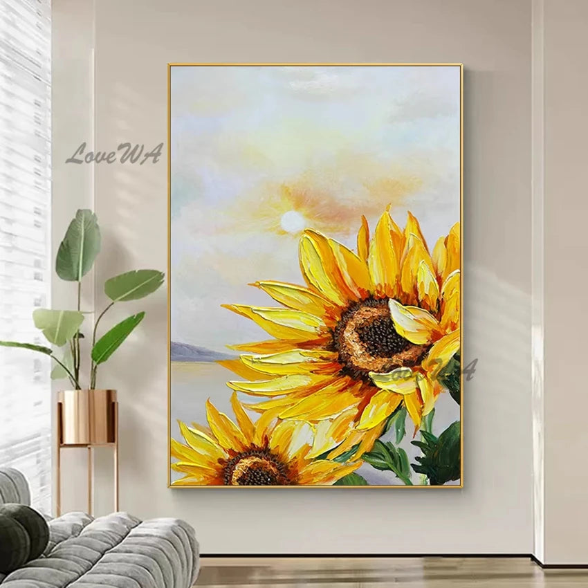Thick Acrylic Sunflower Flower Vase Oil Painting