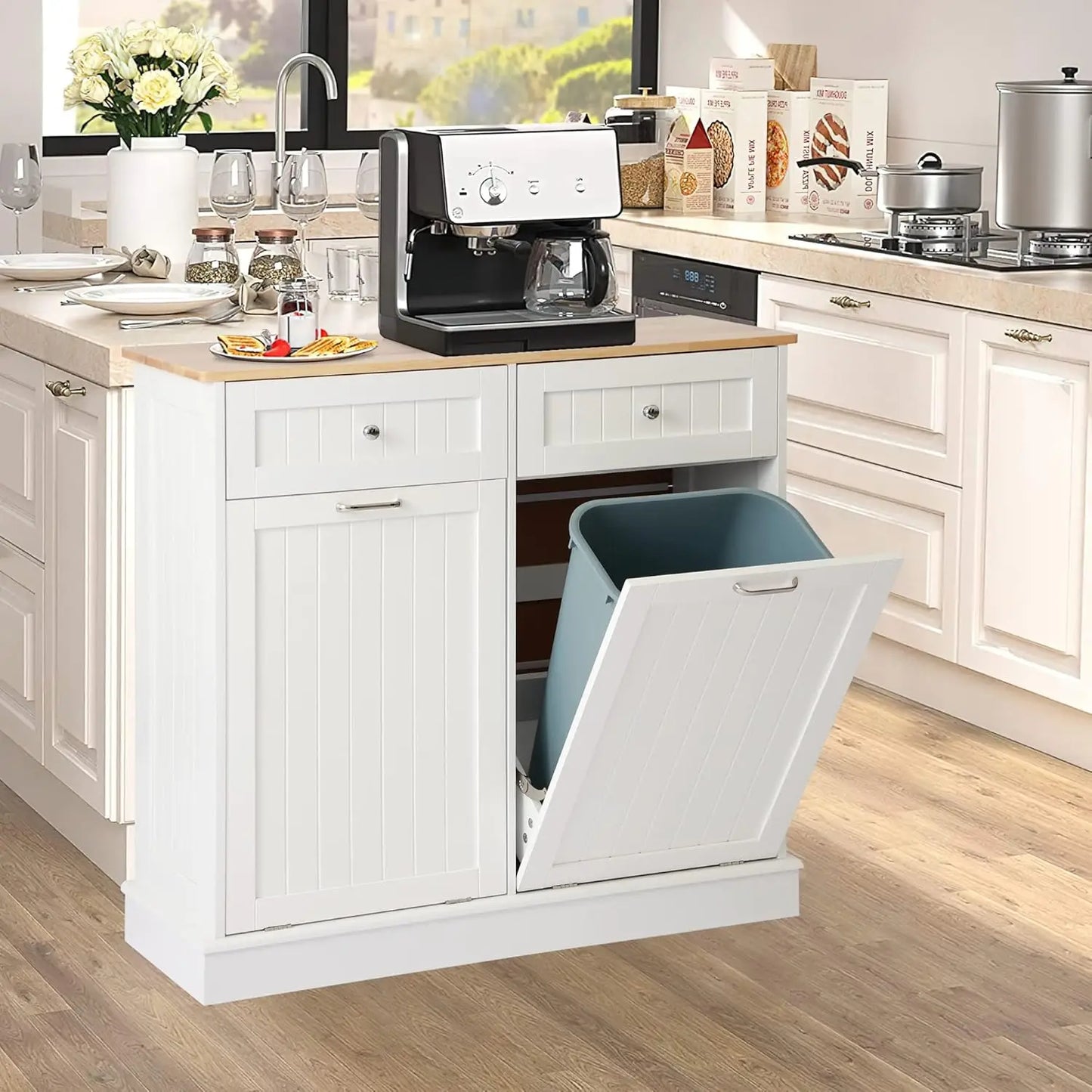 Tilt Out Trash Can/Recycling Cabinet, Dog Proof