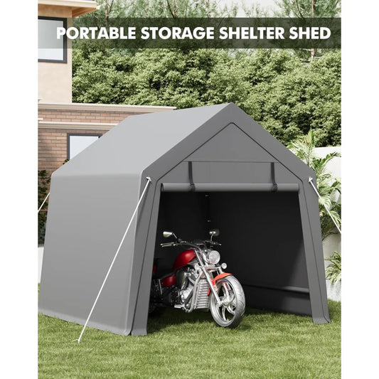 Carport Storage Shed Garage with Rolled Up Zipper Door, Heavy-Duty Waterproof Tarpaulin, Portable, 6x8 Feet