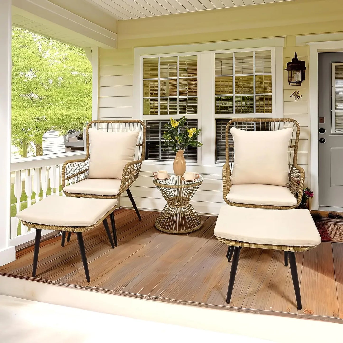 Wicker Patio Furniture Set w/Ottoman