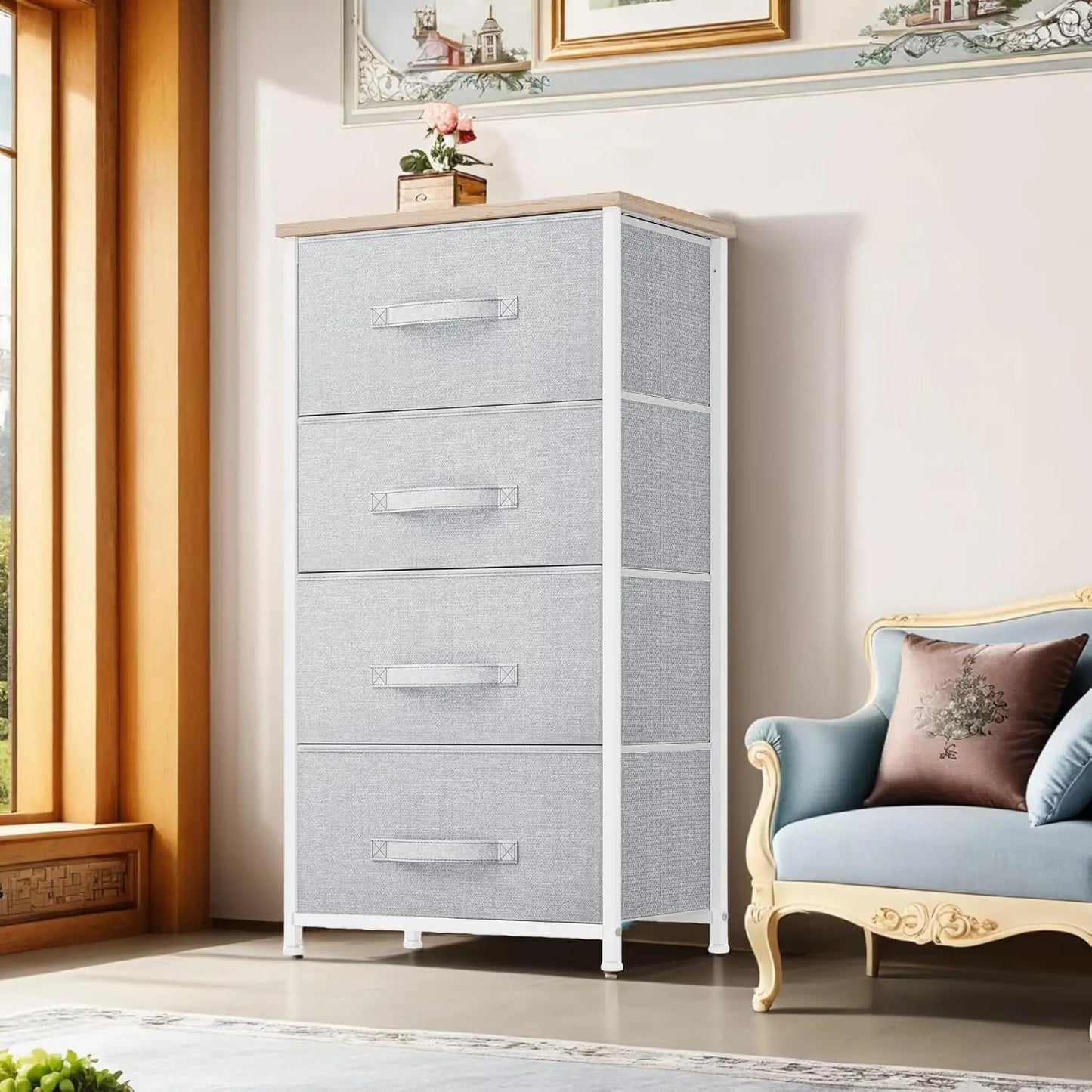 Dresser with 4 Drawers - Fabric Storage Tower