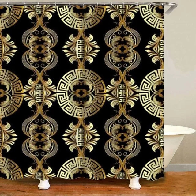 3D Luxury Black Gold Greek Shower Curtain, Rug Decor