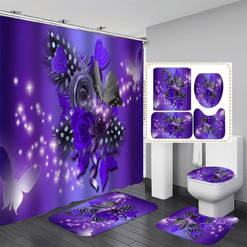 Bathroom Set, Mats, Shower Curtain, Toilet Covers