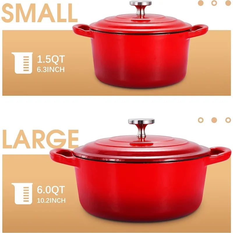Enameled Cast Iron Dutch Oven Set, Red