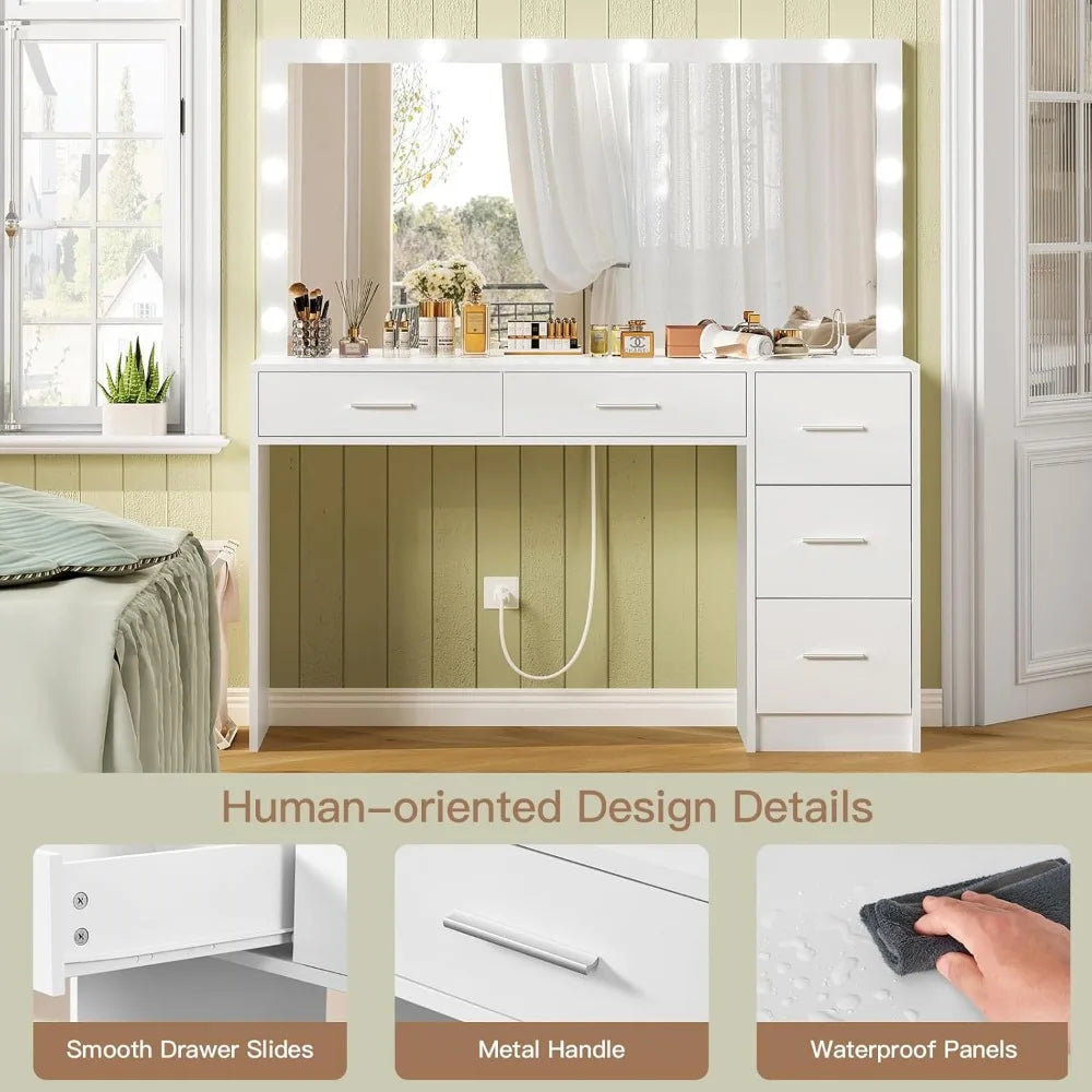 Large Vanity Desk with Lighted Mirror