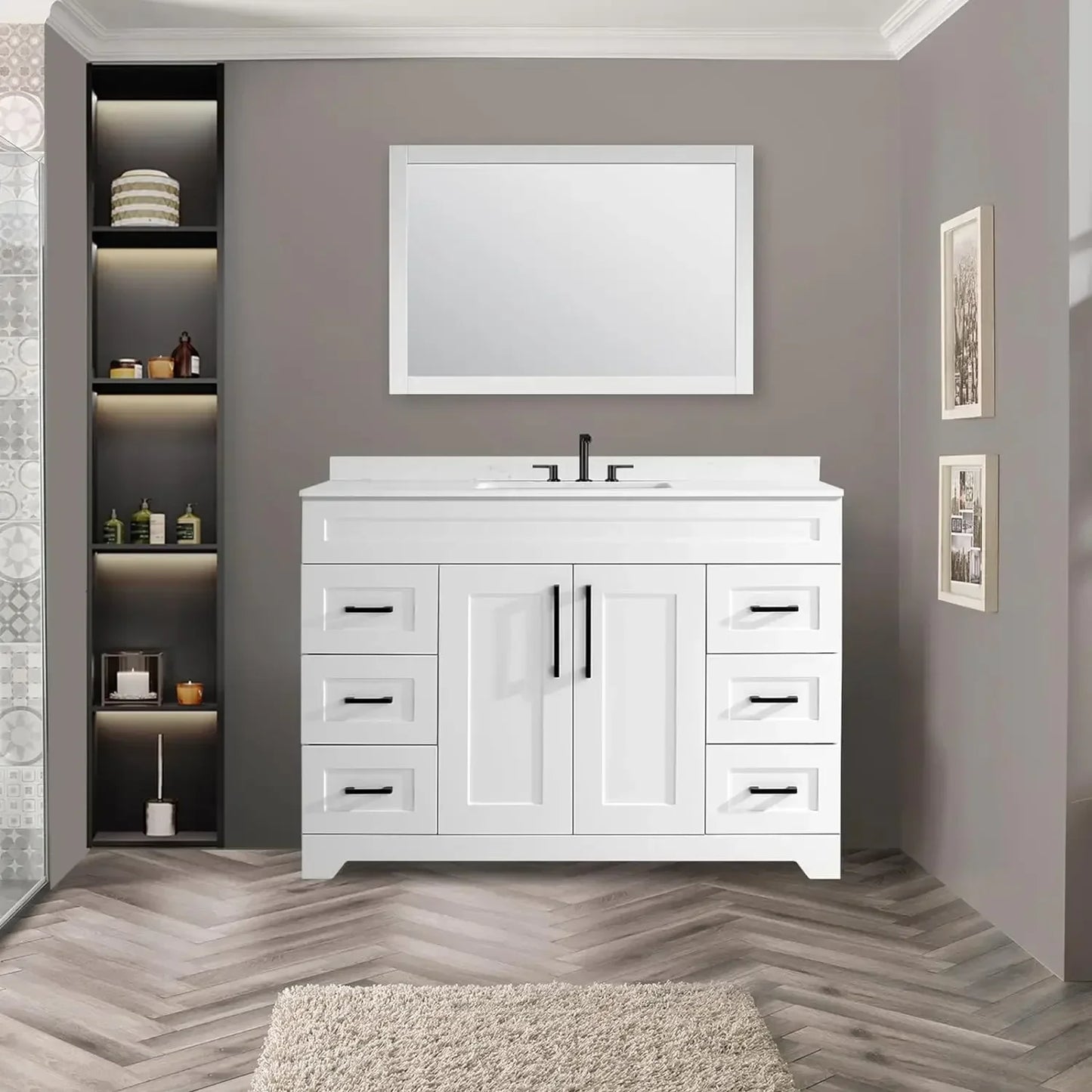 Bathroom Vanity w/ Stone Countertop, Sink & Back Splash,
