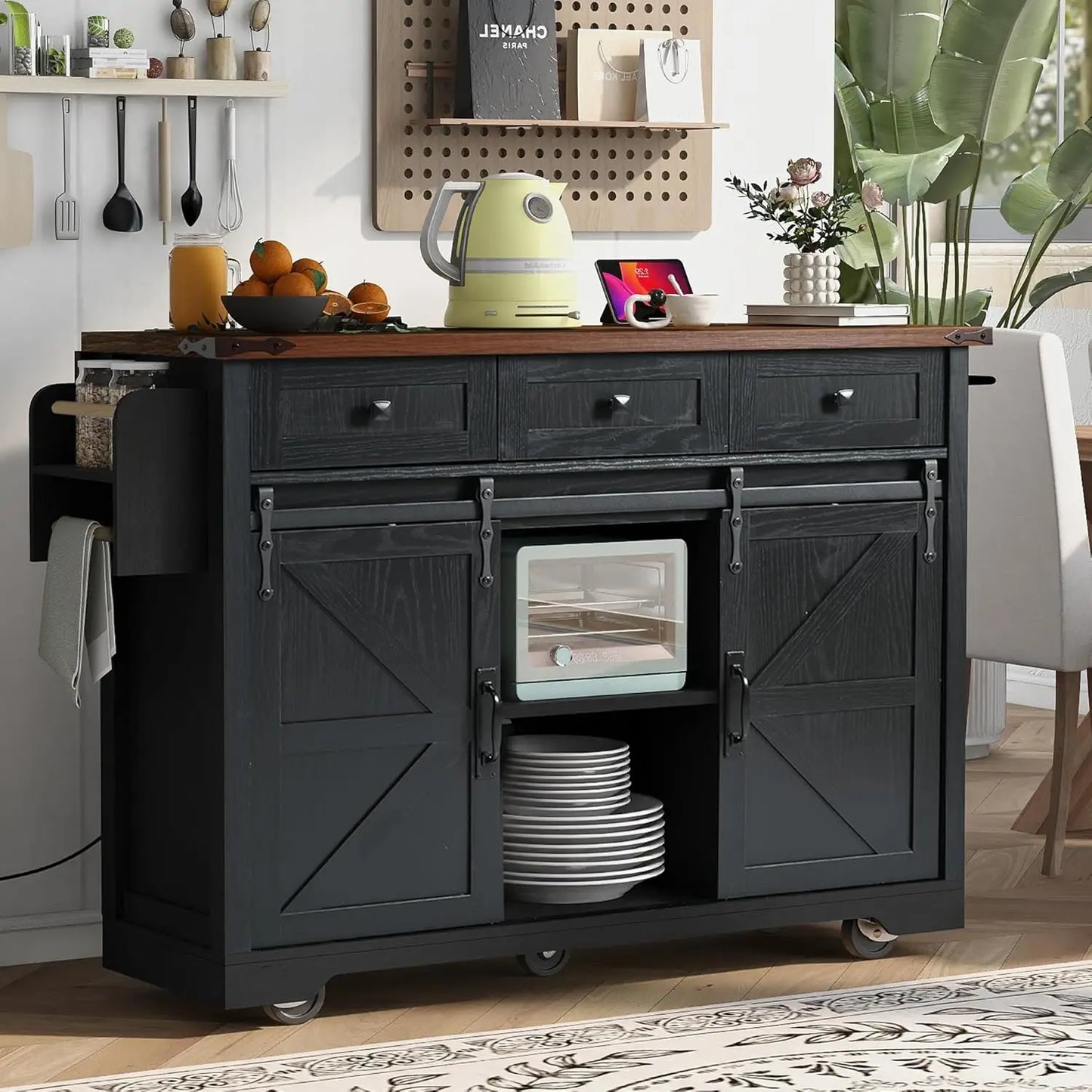 Kitchen Cart Island on Wheels w/ Power Outlet