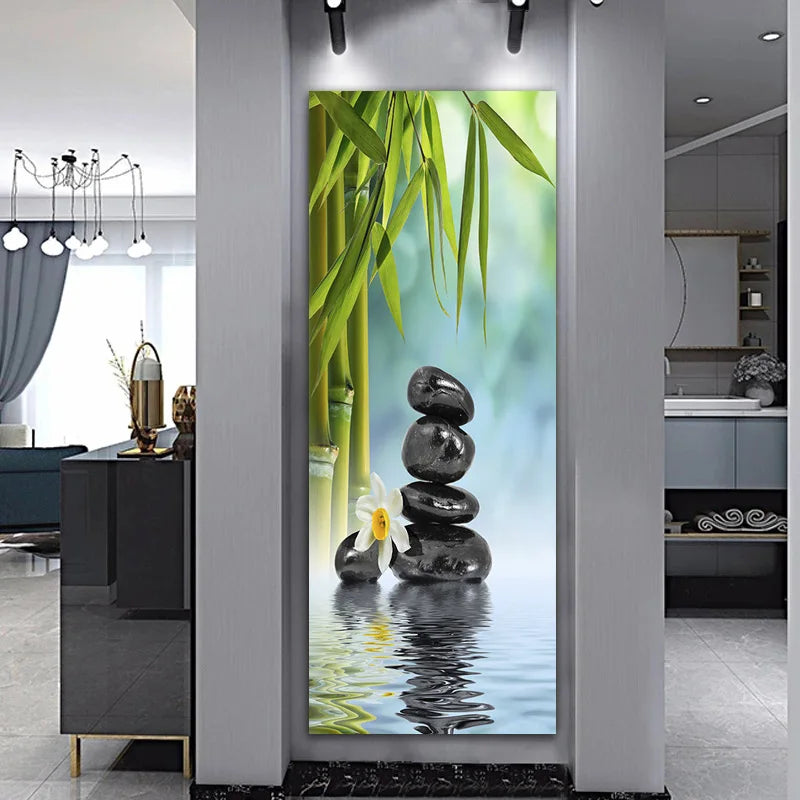 Landscape Zen Bamboo Black Stone Water Spa Canvas