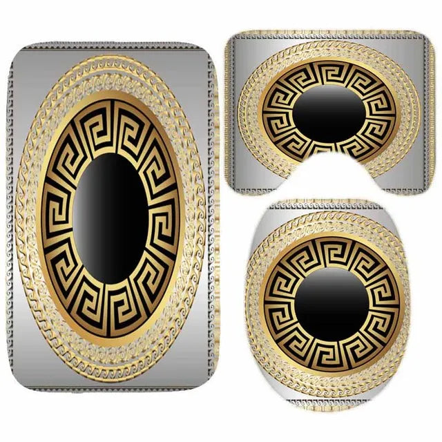 3D Luxury Black Gold Greek Shower Curtain, Rug Decor
