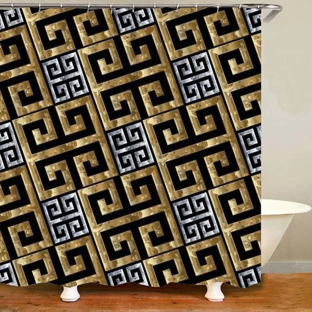 3D Luxury Black Gold Greek Shower Curtain, Rug Decor