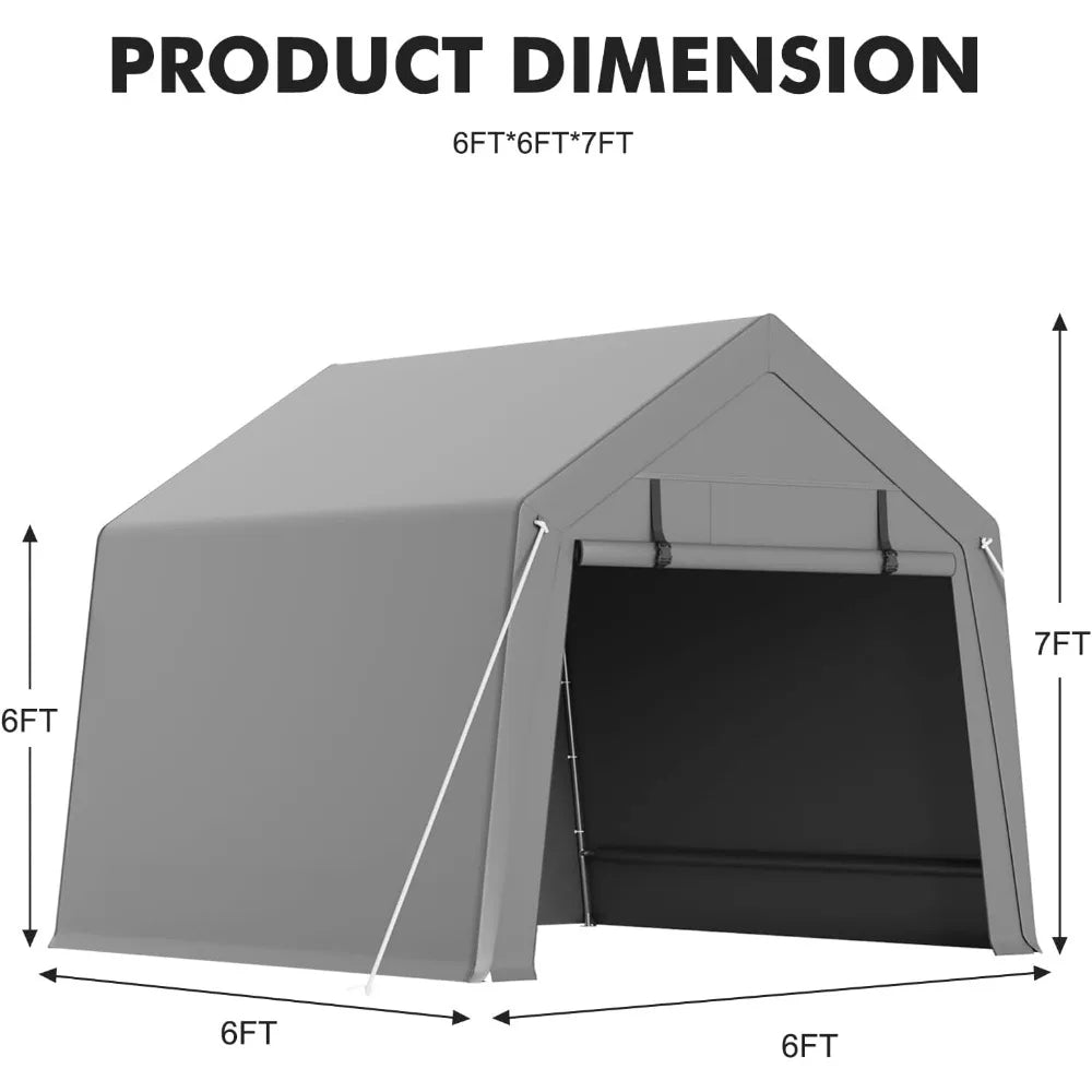 Carport Storage Shed Garage with Rolled Up Zipper Door, Heavy-Duty Waterproof Tarpaulin, Portable, 6x8 Feet
