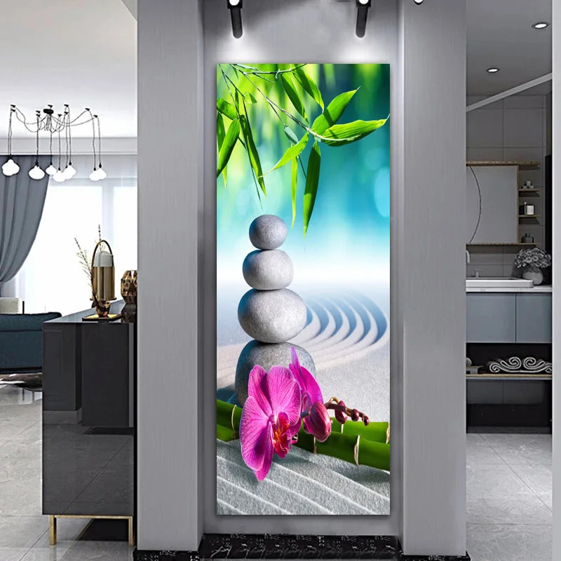 Landscape Zen Bamboo Black Stone Water Spa Canvas