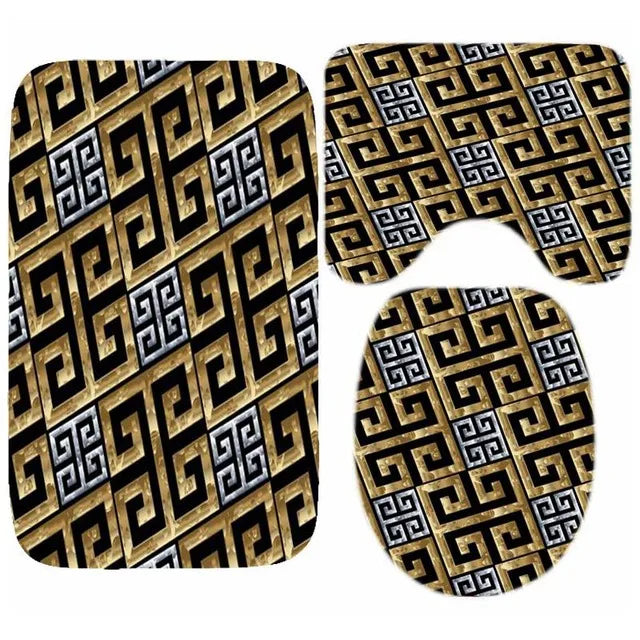 3D Luxury Black Gold Greek Shower Curtain, Rug Decor