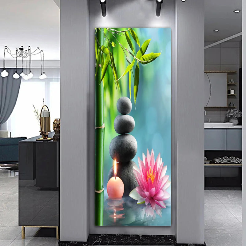 Landscape Zen Bamboo Black Stone Water Spa Canvas