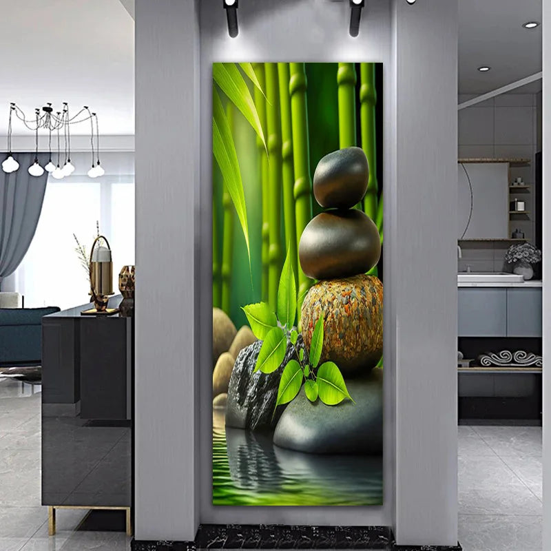 Landscape Zen Bamboo Black Stone Water Spa Canvas