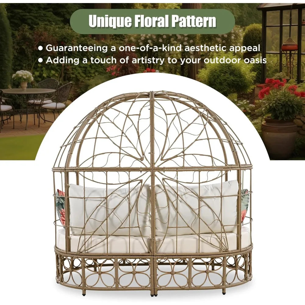 Wicker Patio Daybed w/ Curtain