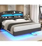 Leather Platform Bed ,LED Bed Frame Queen Size