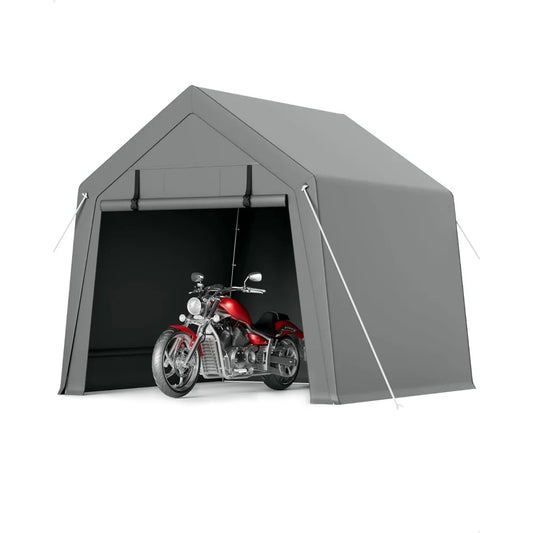 Carport Storage Shed Garage with Rolled Up Zipper Door, Heavy-Duty Waterproof Tarpaulin, Portable, 6x8 Feet
