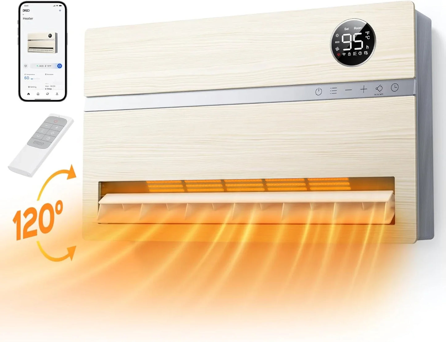 Smart Wall Heater, Electric Space Heater, Remote