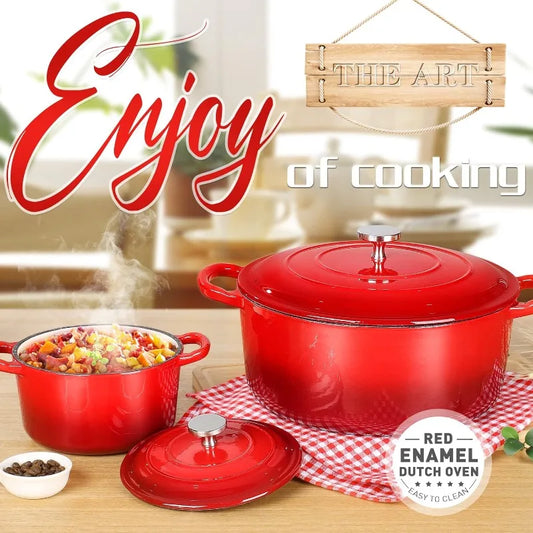 Enameled Cast Iron Dutch Oven Set, Red