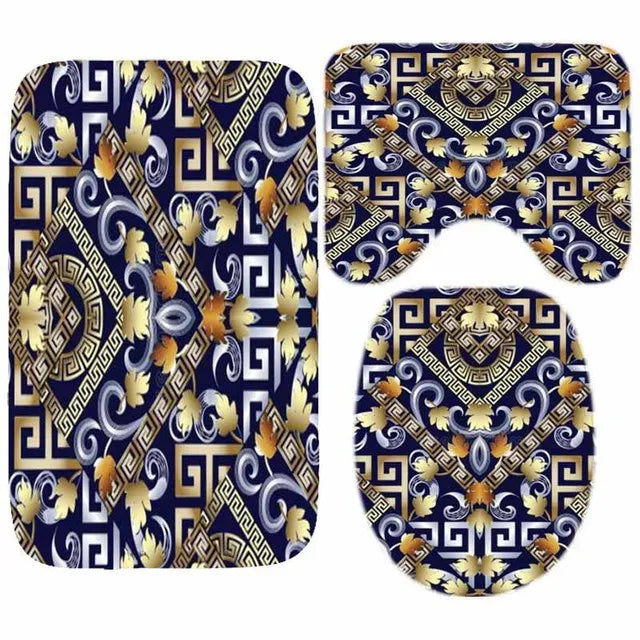3D Luxury Black Gold Greek Shower Curtain, Rug Decor
