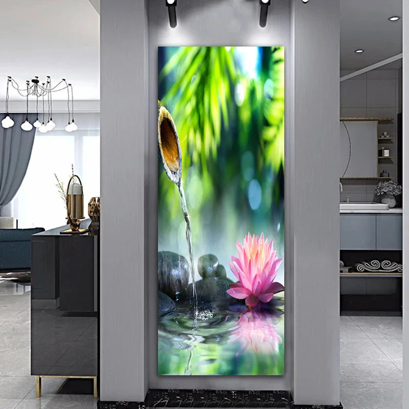 Landscape Zen Bamboo Black Stone Water Spa Canvas