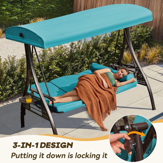 Outdoor Porch Swing with Adjustable Canopy