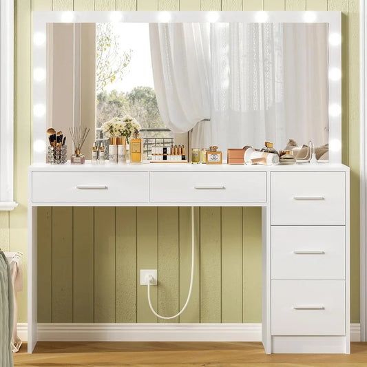 Large Vanity Desk with Lighted Mirror