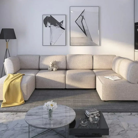 U-Shaped Sectional Sofa w/ Ottoman, Convertible Sofa Bed