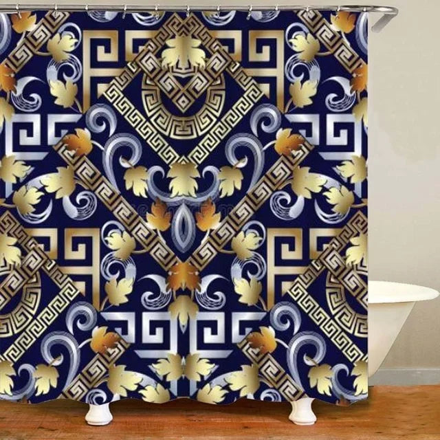 3D Luxury Black Gold Greek Shower Curtain, Rug Decor