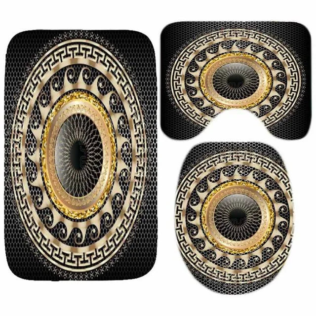 3D Luxury Black Gold Greek Shower Curtain, Rug Decor