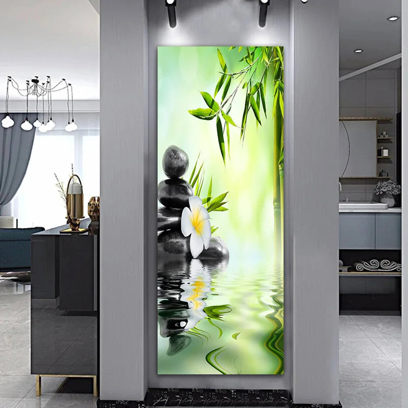 Landscape Zen Bamboo Black Stone Water Spa Canvas